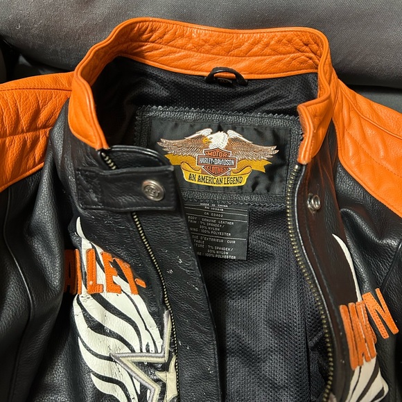 Harley-Davidson Women’s Black and Orange Leather Jacket - Picture 3 of 4